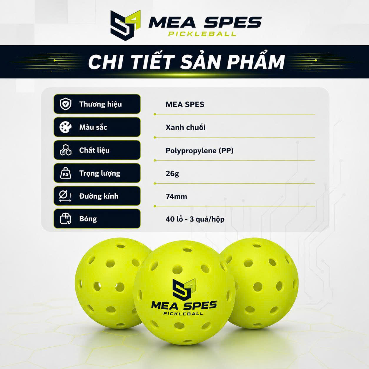 k3 Bóng Pickleball Ngoài Trời MEA SPES STRIKE 40